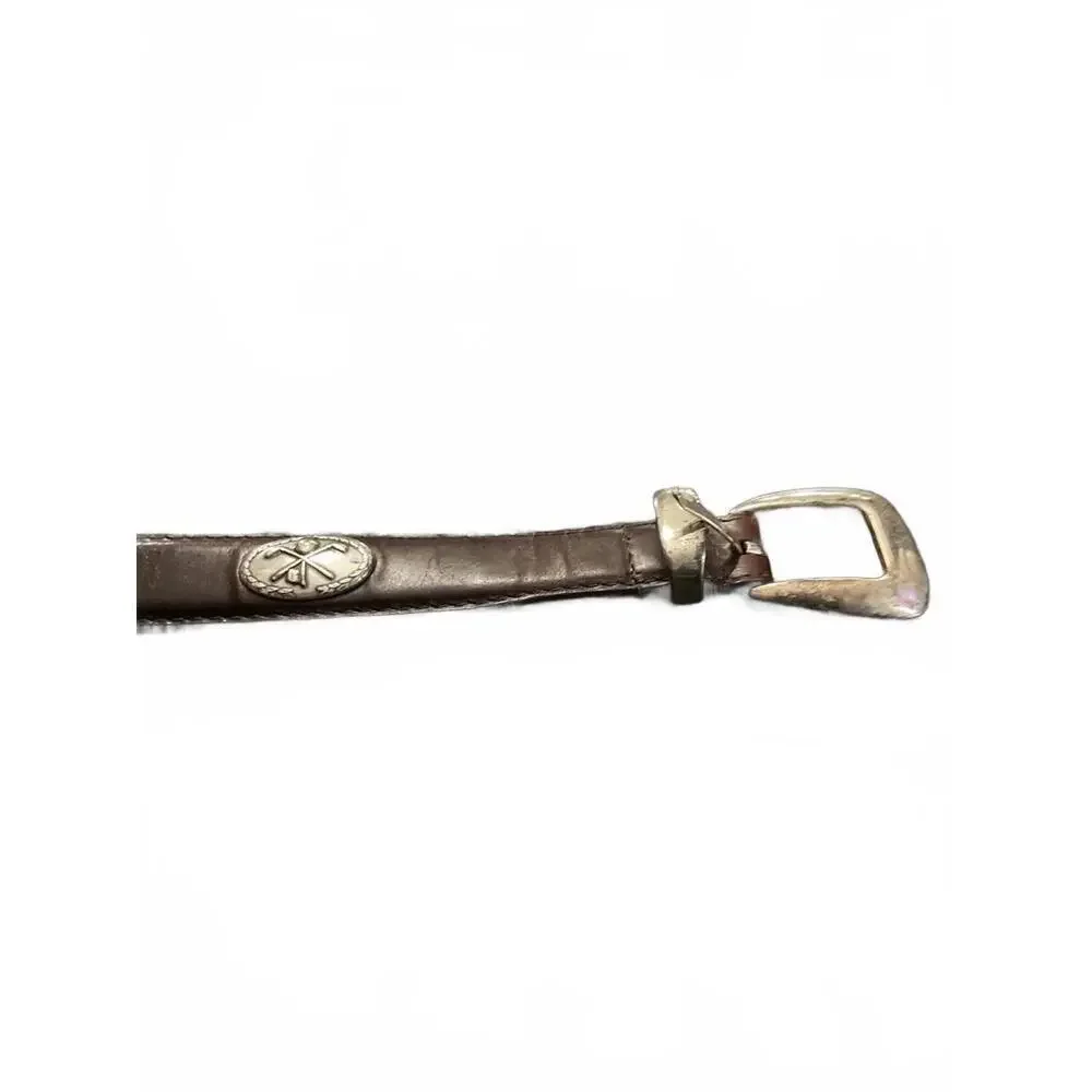 Vintage Brown Full Grain Leather Golf Belt with Silver Golf Emblems Size 36